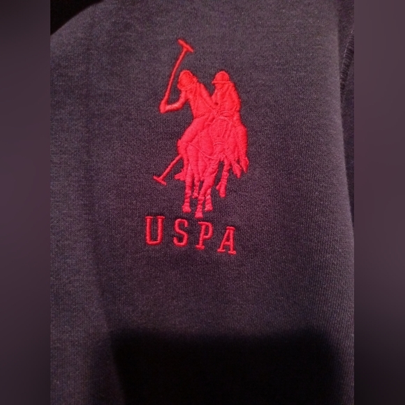 U.S. Polo Ralph Lauren Assn. Full Zip Up Hoodie Navy Blue & Big Red Pony - Picture 2 of 3